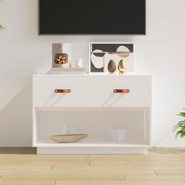 Grote foto vidaxl meuble tv blanc 90x40x60 cm bois de pin massif huis en inrichting overige