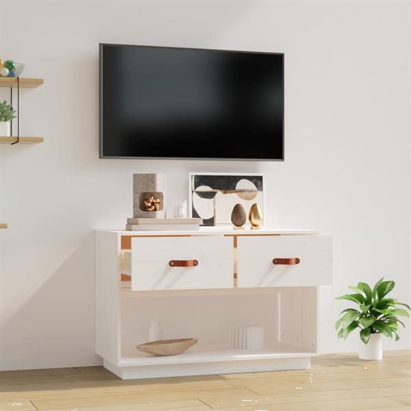 Grote foto vidaxl meuble tv blanc 90x40x60 cm bois de pin massif huis en inrichting overige