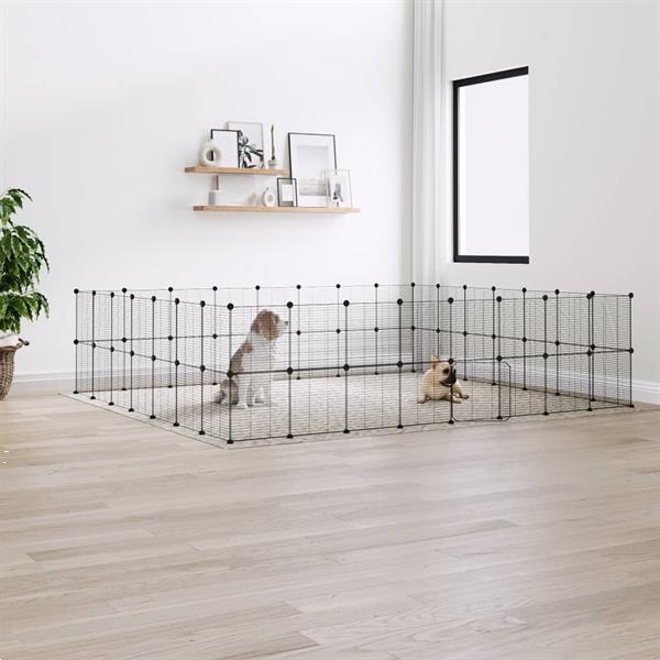 Grote foto vidaxl huisdierenkooi met deur 60 panelen 35x35 cm staal zwa dieren en toebehoren overige