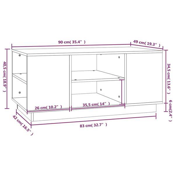 Grote foto vidaxl table basse gris 90x49x40 5 cm bois massif de pin huis en inrichting eettafels