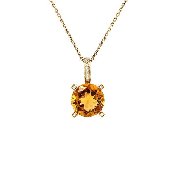 Grote foto gouden hanger met diamant en citrien 18 krt kleding dames sieraden