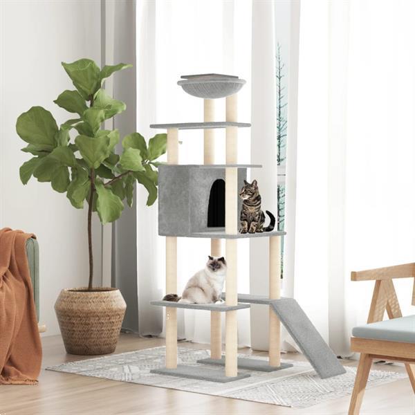 Grote foto vidaxl kattenmeubel met sisal krabpalen 166 cm lichtgrijs dieren en toebehoren katten accessoires