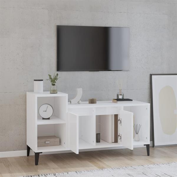 Grote foto vidaxl meuble tv blanc brillant 100x35x55 cm bois d ing nier huis en inrichting overige