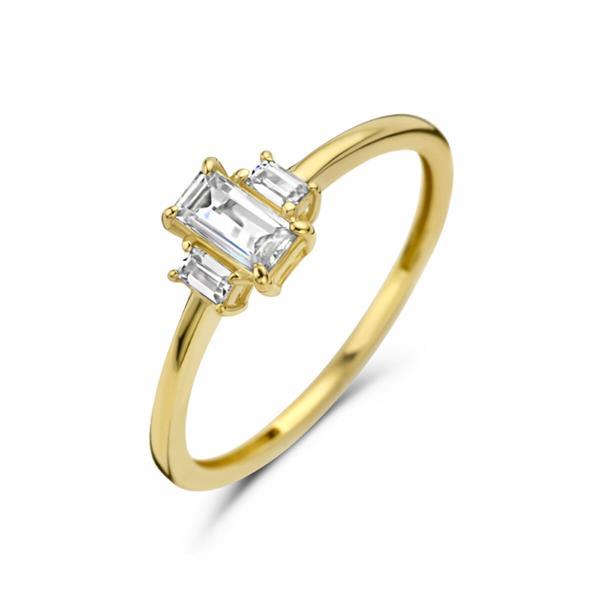 Grote foto gouden ring met rechthoekige zirkonia s kleding dames sieraden
