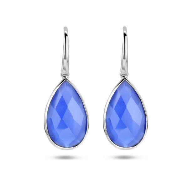 Grote foto zilveren druppelvormige oorhangers met blauwe lapis lazuli kleding dames sieraden