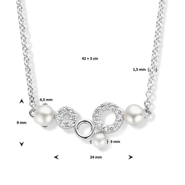 Grote foto zilveren collier met rondjes zirkonia s en parels 42 3 cm kleding dames sieraden