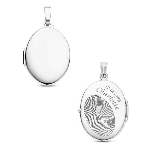 Grote foto zilveren ovaal medaillon met gravure van names4ever kleding dames sieraden