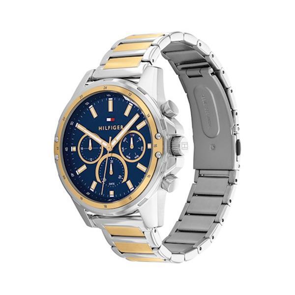 Grote foto tommy hilfiger heren horloge met goudkleurige en blauwe elem kleding dames horloges