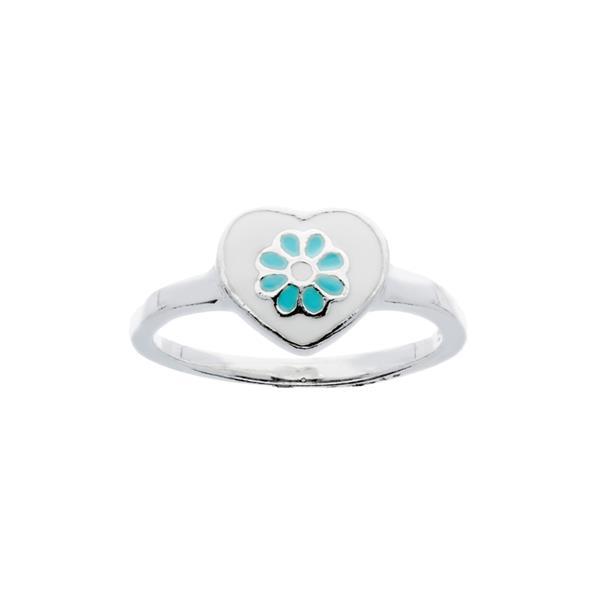 Grote foto lilly zilveren kinderring met emaille hart en blauwe bloem kleding dames sieraden