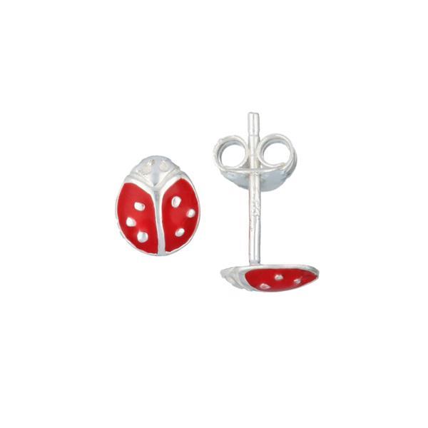 Grote foto lilly zilveren lieveheersbeestje oorknoppen met rode emaille kleding dames sieraden
