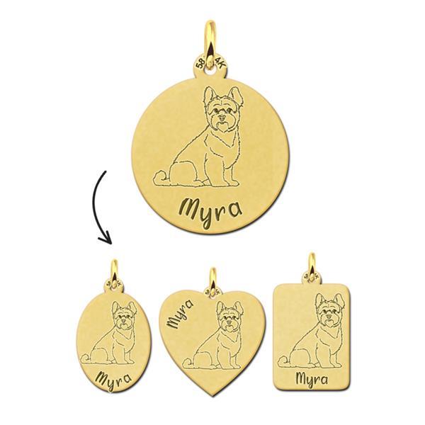 Grote foto gouden hanger met yorkshire terrier hondje naam graveren kleding dames sieraden