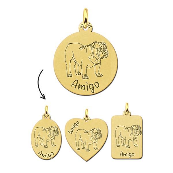 Grote foto gouden honden hanger engelse bulldog naam graveren kleding dames sieraden