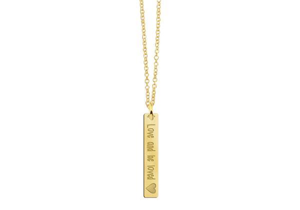 Grote foto verticale bar ketting hanger met gravure afbeelding logo kleding dames sieraden
