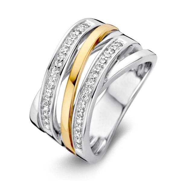 Grote foto excellent jewelry ring van zilver met geelgoud en zirkonia s kleding dames sieraden