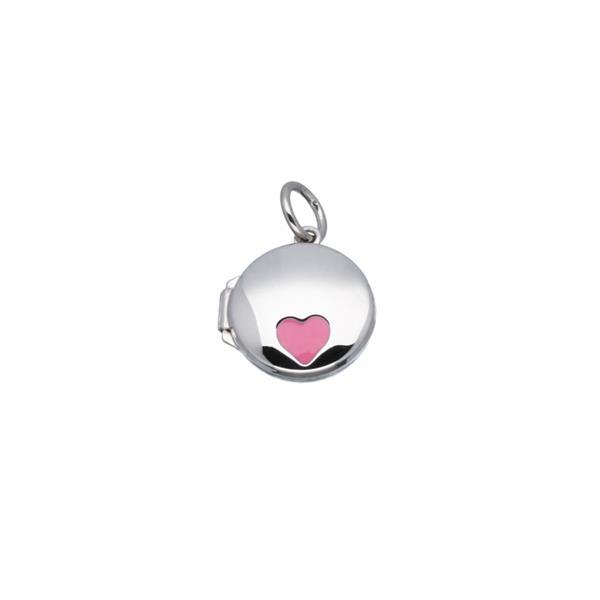 Grote foto lilly zilveren kindermedaillon met roze emaille hartje kleding dames sieraden