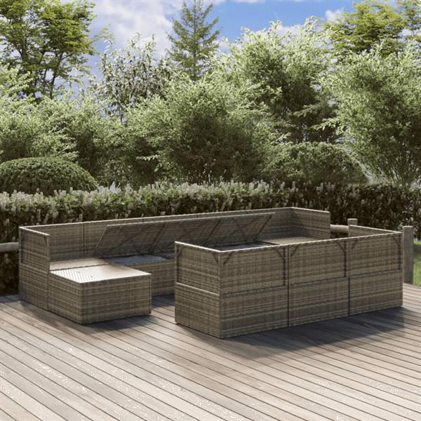 Grote foto vidaxl 10 delige loungeset met kussens poly rattan grijs tuin en terras tuinmeubelen