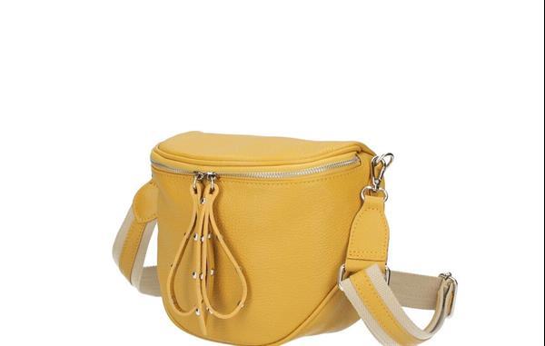 Grote foto vitalia italiaans leren schoudertas handtas mosterdgeel kleding dames onderdelen en accessoires