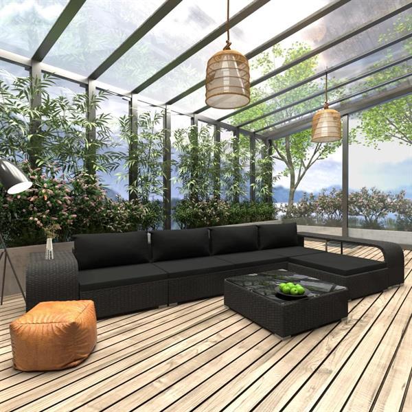 Grote foto vidaxl 8 delige loungeset met kussens poly rattan zwart tuin en terras tuinmeubelen