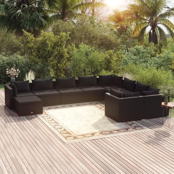 Grote foto vidaxl 10 delige loungeset met kussens poly rattan zwart tuin en terras tuinmeubelen