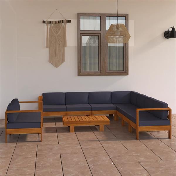 Grote foto vidaxl salon de jardin 9 pcs avec coussins gris fonc bois d tuin en terras tuinmeubelen
