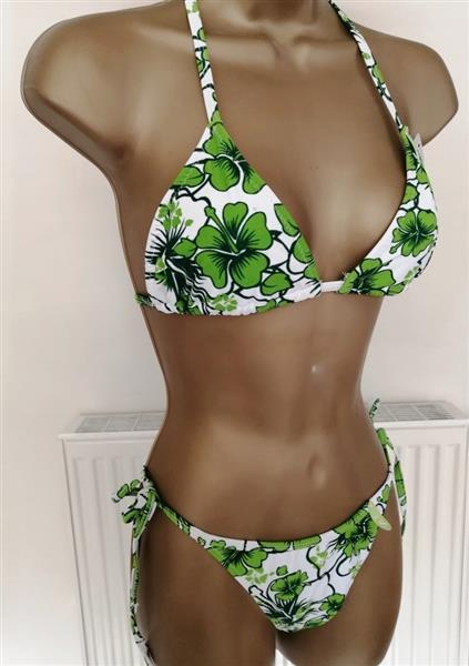 Grote foto witte bikini met groene print s m l kleding dames badmode en zwemkleding