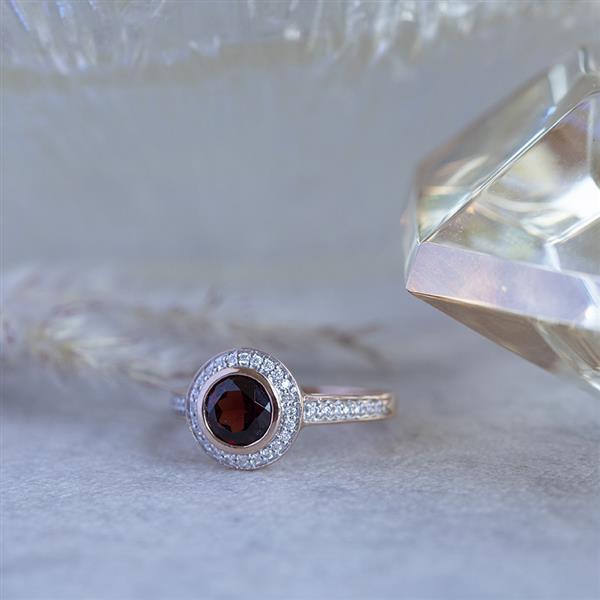 Grote foto rosegouden ring met granaat en diamant 14 krt kleding dames sieraden