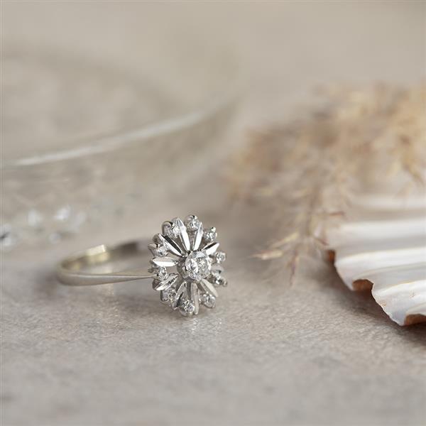 Grote foto witgouden entourage ring met diamant 14 krt kleding dames sieraden