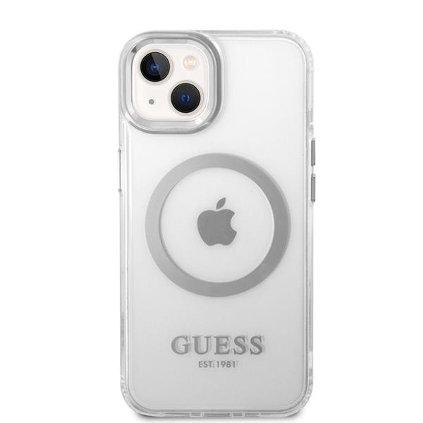 Grote foto guess apple iphone 14 plus backcover silver camera butto telecommunicatie mobieltjes
