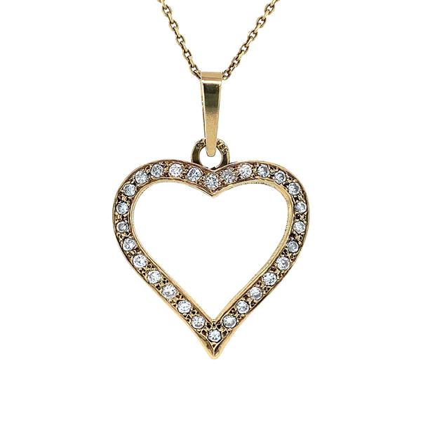 Grote foto gouden hanger hart met diamant 14 krt kleding dames sieraden