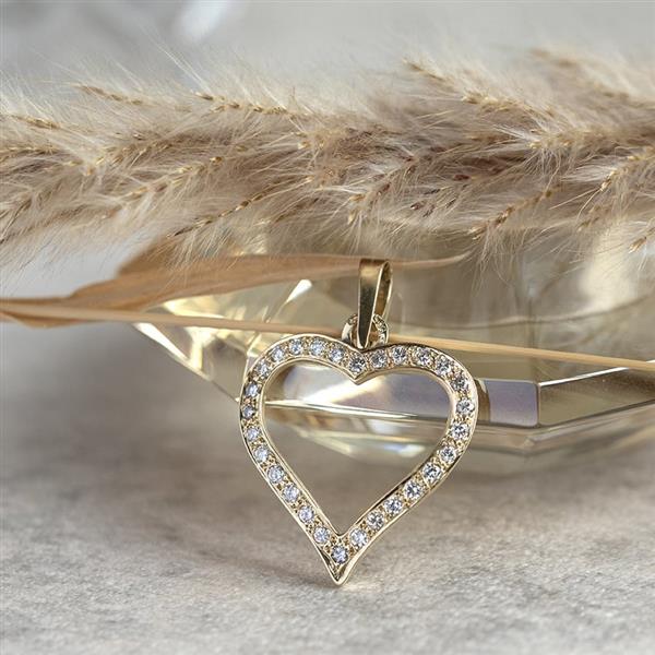 Grote foto gouden hanger hart met diamant 14 krt kleding dames sieraden