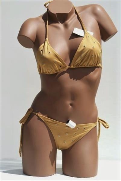Grote foto trendy mokka goudkleurige bikini met pareo kleding dames badmode en zwemkleding