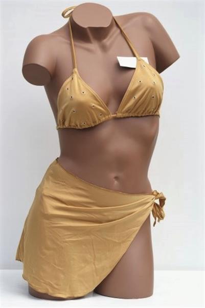 Grote foto trendy mokka goudkleurige bikini met pareo kleding dames badmode en zwemkleding