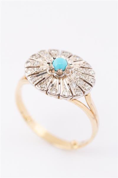 Grote foto gouden ring met turkoois en diamanten kleding dames sieraden