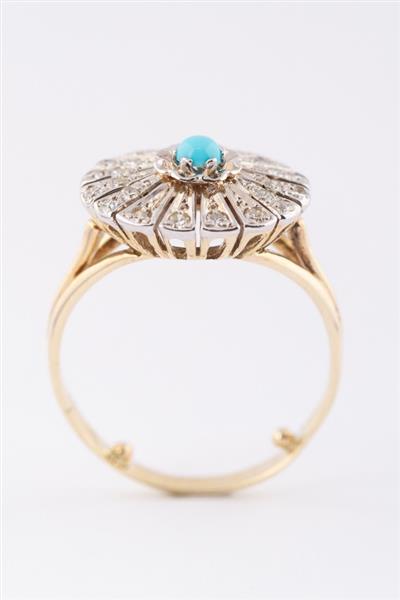 Grote foto gouden ring met turkoois en diamanten kleding dames sieraden