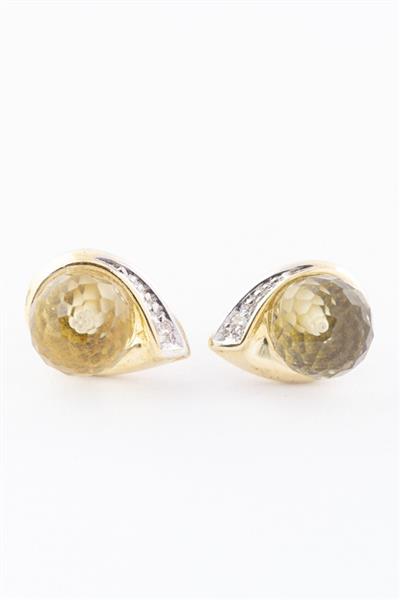Grote foto gouden oorknoppen met citrien en diamant kleding dames sieraden