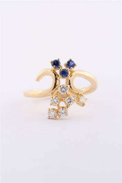 Grote foto gouden ring met briljanten en saffieren kleding dames sieraden