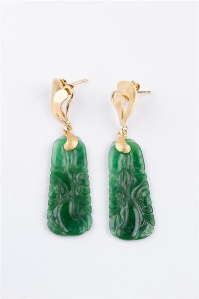 Grote foto gouden oorhangers met jade kleding dames sieraden