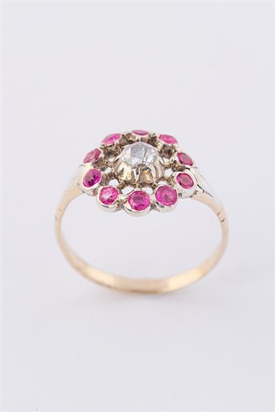 Grote foto antieke gouden entourage ring met diamant en robijnen kleding dames sieraden