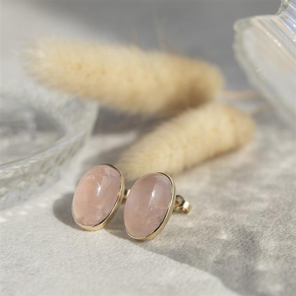 Grote foto oorstekers met rozenkwarts 9 krt kleding dames sieraden