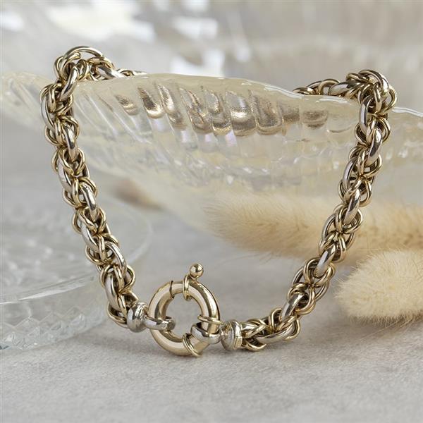 Grote foto bicolour gouden fantasie armband 22 cm 14 krt kleding dames sieraden