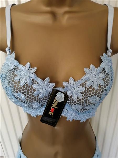 Grote foto elegante zachtblauwe bh met slip voor d cups kleding dames ondergoed en lingerie