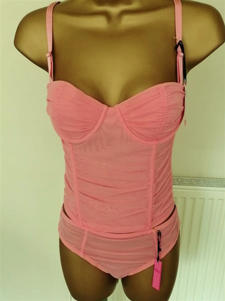 Grote foto sensueel pompelmoesroze torselet met string 85c kleding dames ondergoed en lingerie