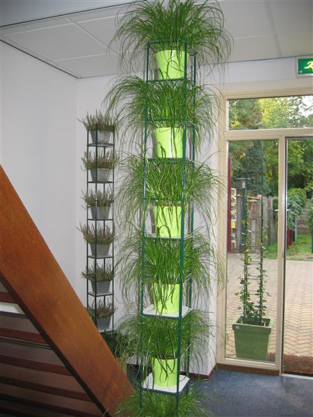 Grote foto aardbeien toren etag re of beplant met geraniums tuin en terras bloemen en planten