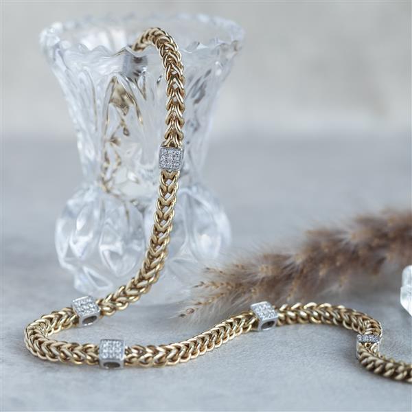 Grote foto bicolour gouden fantasie collier 42 cm 14 krt kleding dames sieraden