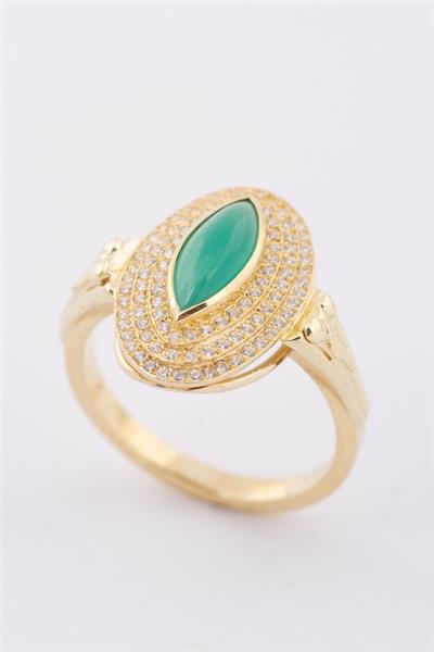 Grote foto gouden dubbele entourage ring met groen agaat en briljanten kleding dames sieraden