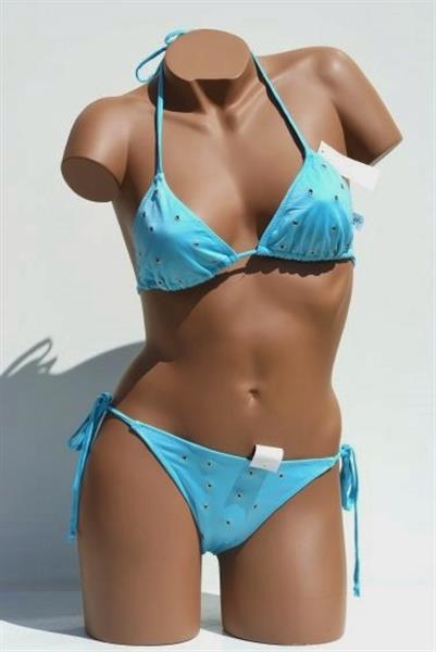Grote foto heel aparte zachtblauwe turquoise bikini met pareo kleding dames badmode en zwemkleding
