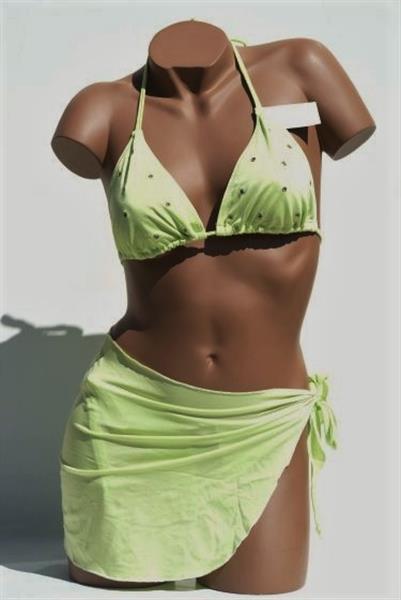 Grote foto prachtige pistachegroene bikini met pareo kleding dames badmode en zwemkleding
