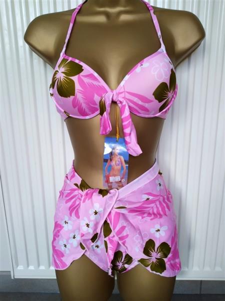 Grote foto roze voorgevormde bikini met pareo kleding dames badmode en zwemkleding