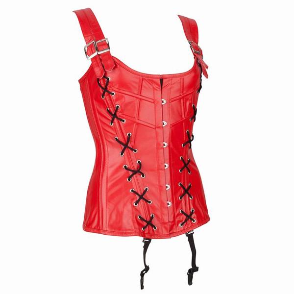 Grote foto echt leren corset model 04 rood in xs t m 6xl kleding dames lederen kleding