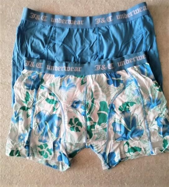 Grote foto set van 2 blauwe boxershorts met lange pijpjes kleding heren ondergoed
